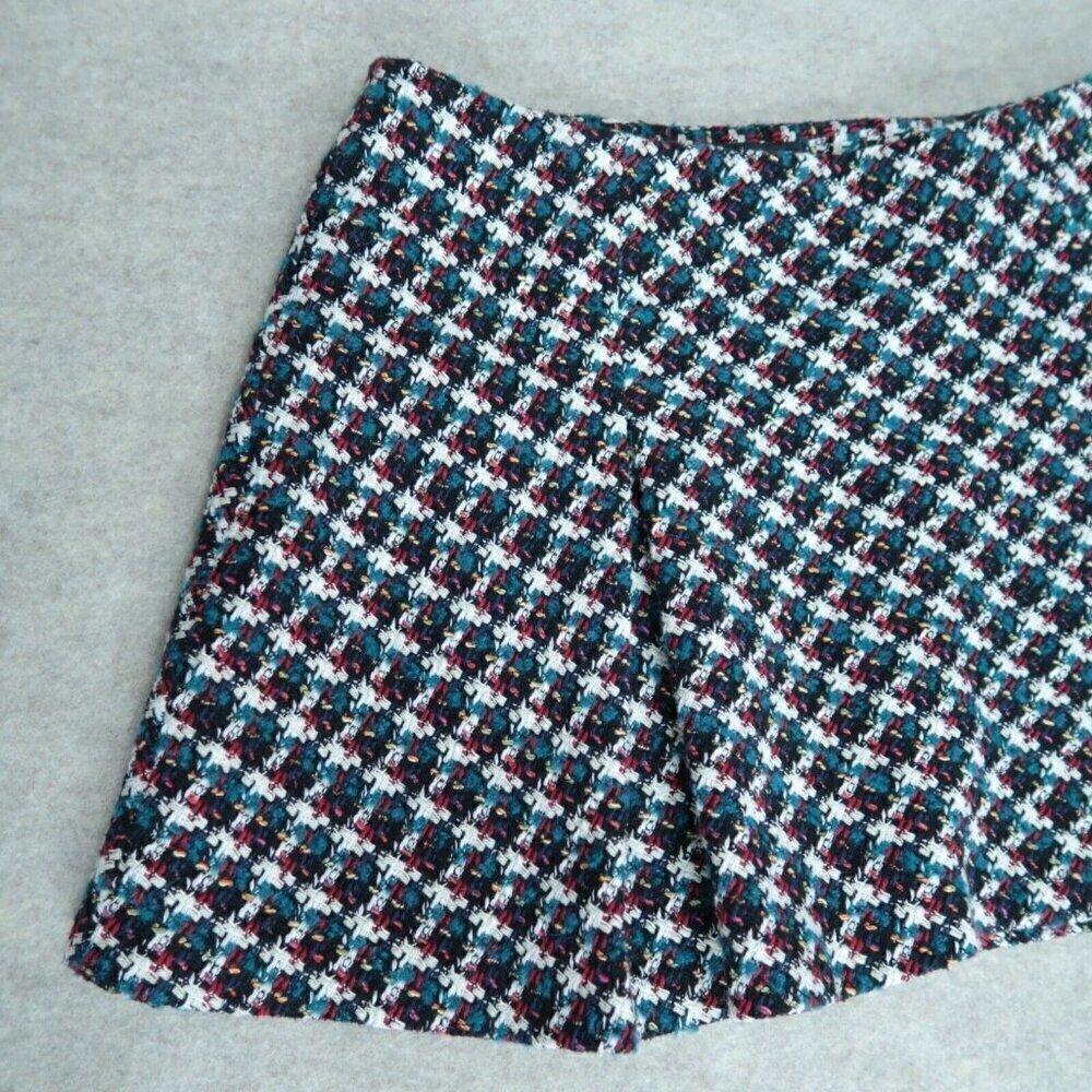 Zara Plaid Pleated Textured Mini Skirt Womens Size Large Tweed Knit Lined Preppy - Picture 3 of 8